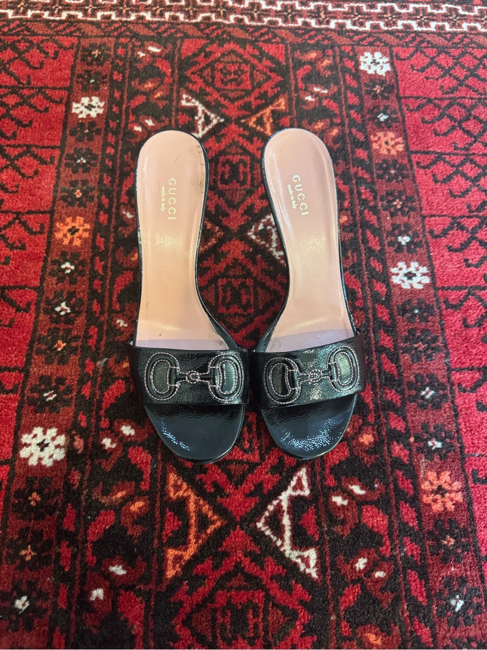 GUCCI Black Patent Leather Horsebit Sandals - Picture 2 of 7